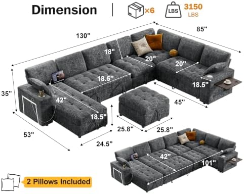 Vipbear 111" Modular Sectional Sleeper Sofa - Image 2