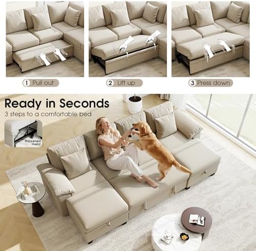 107.8" Modular Sectional Sleeper Sofa Bed, U Shaped 6 Seat Pull Out Couch - Image 6
