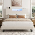Full Bed Frame with Charging, LED Boucle Platform Bed by VIPLOV