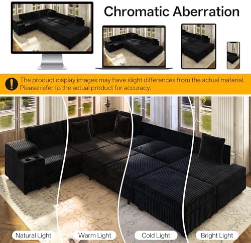 KEIKI 110" L-Shaped Oversized Plush Corduroy Modular Sectional Sofa - Image 5
