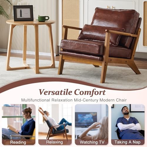 VINGLI Solid Wood Wide Armrests Accent Chair Set of 2, Upholstered Mid Century - Image 7