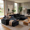 132" Cloud Sectional Couch, U-Shaped Convertible Modular Sofa Black by Buytime