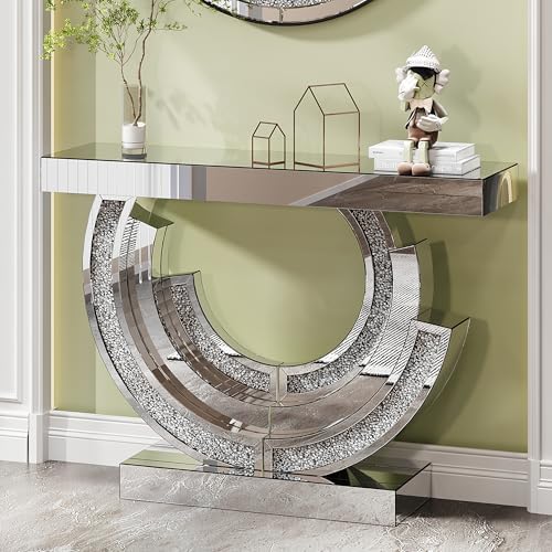 Silver Mirrored Console Table, 42.9" Rectangle Sofa Table by Unknown