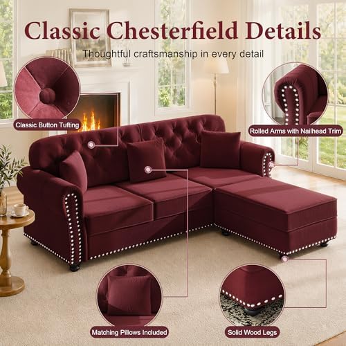 41.3" Velvet Chesterfield Sofa - Image 6
