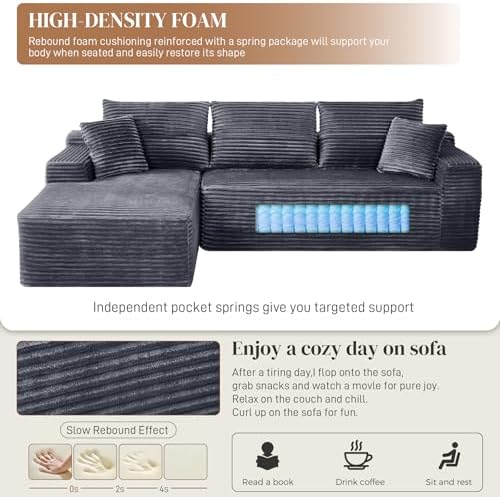 108" L Shaped Cloud Boneless Sectional Couches - Image 5