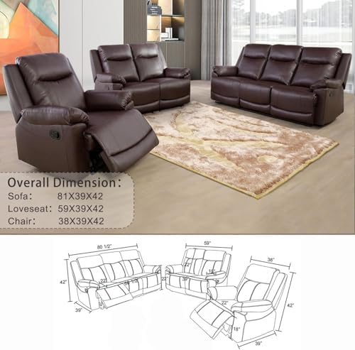 3 piece Reclining Living Room Set, Leather Reclining Living Room Furniture Set - Image 2