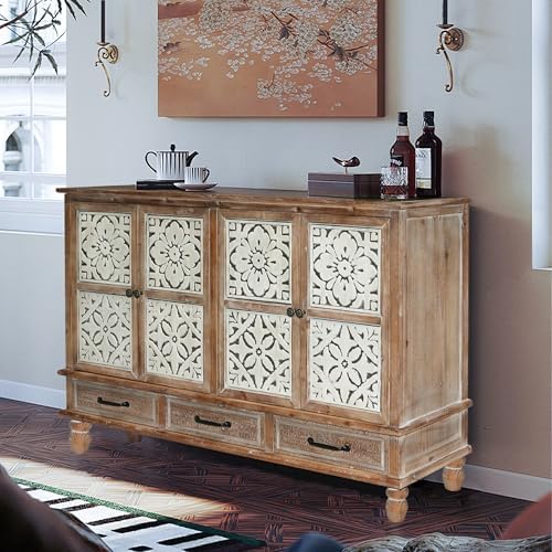 LKTART 59" Solid Wood Sideboard Buffet Carved Storage Cabinet - Image 6
