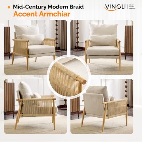 VINGLI Boho Braid Accent Armchairs Set of 2, Mid-Century Modern Chiars - Image 3