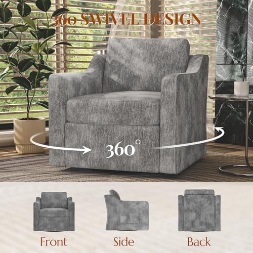 360°Swivel Accent Chair with Lumbar Support, Swivel Armchair with Deep Seat - Image 3