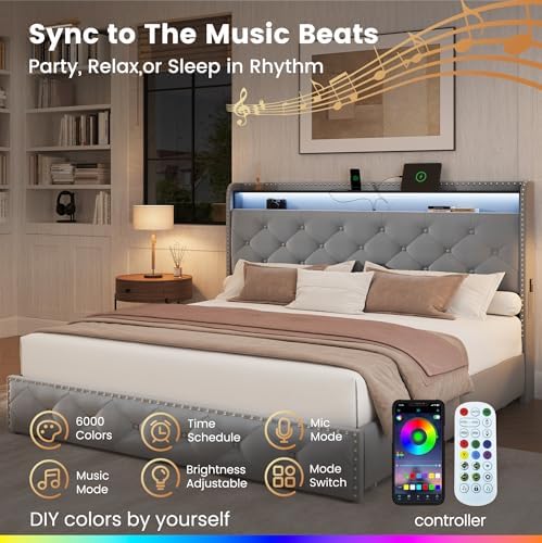 LARMACE Queen Bed Frame with 4 Storage Drawers, LED & Charging Station - Image 3