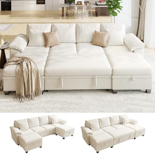 Modular Sectional Sleeper Sofa Bed, 107.8" U Shaped 6 Seat Pull Out Couch by WorthFurni