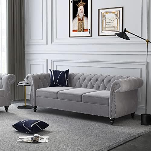 ORRD Chesterfield Sofa Velvet, Modern Tufted Couch 3 Seater - Image 3