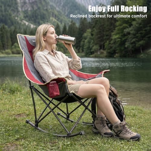 SUNNYFEEL Oversized Folding Rocking Camping Chair 2 Pack, 500lbs Red - Image 6