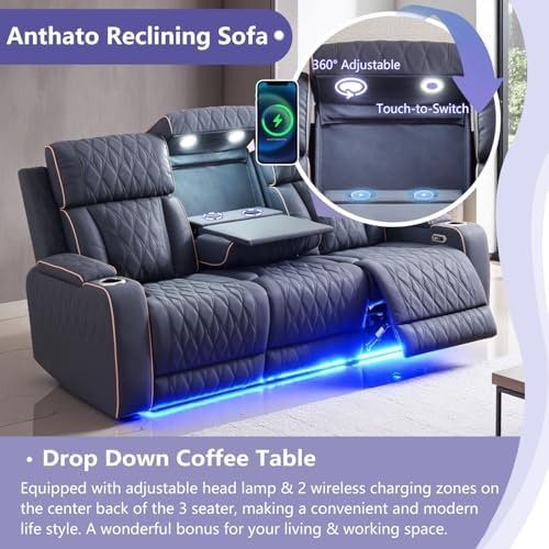 Power Recliner Sofa Set, Luxury Recliner Sofa & 2 Chairs - Image 3