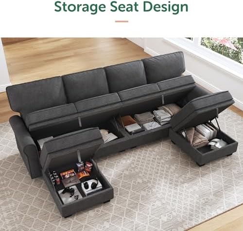 HONBAY Sectional Sofa with Storage Seat U Shaped Couch with Reversible Chaise - Image 3