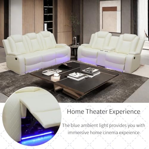 Power Recliner Set with LED Lights, Air Leather Reclining Set with USB - Image 6