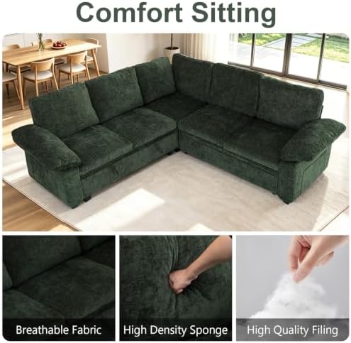 85'' Modular Sectional Sleeper Sofa, L Shape Pull Out Sofa Bed - Image 4