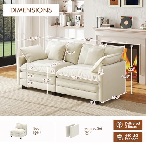 WorthFurni 77" Cloud Sofa Loveseat, Comfy Sectional Couch, 2-Seater Chenille - Image 2