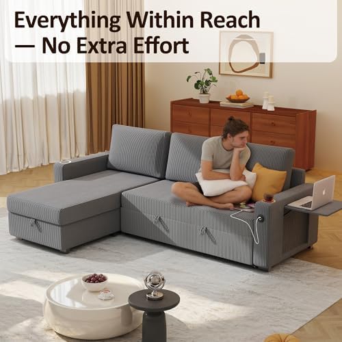 Ball & Cast 80" Sectional Sleeper Sofa Bed Pull Out Couches - Image 7