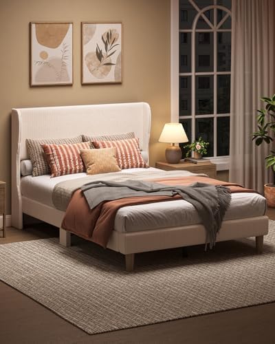 Bestier Full Bed Frame with Wingback Headboard, Upholstered - Image 6