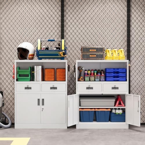 Yizosh Locking Cabinet with 2 Drawers, Metal Storage Cabinet with Locking Doors - Image 6