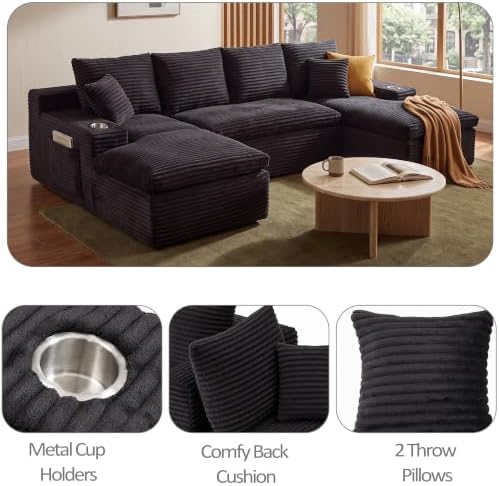120" Modular Sectional Sofa, U Shaped Boneless Cloud Couch Black - Image 6