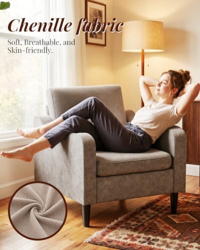 LEVELEVE Accent Arm Chair – Light Brown, Upholstered Scooped Comfy Reading Chair - Image 5