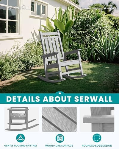 SERWALL Outdoor Rocking Chair Set of 4, Sliver Gray - Image 3