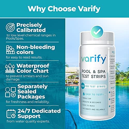 Varify 7in1 Pool Test Strips 100 Hot Tub Test Strips and Spa Test Strips - Image 4