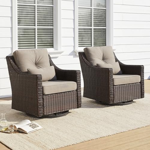 CHITA 2 Pieces Patio Wicker Chair, 360° Rocking Swivel Outdoor Rattan Chair by Unknown