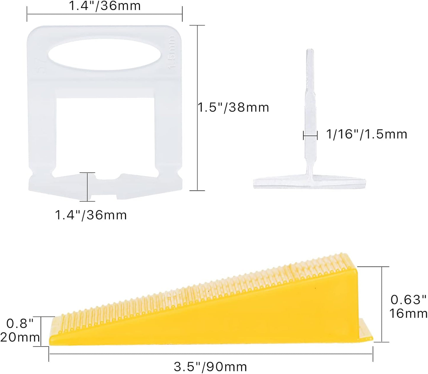 Tile Leveling System with Tile Plier 600Pcs Piece Tile Spacers Clips 200Pcs Piece Reusable Wedges and 1 Rubber Mallet Tile Tools Set for Stone Installation (1/16"(1.5 mm)