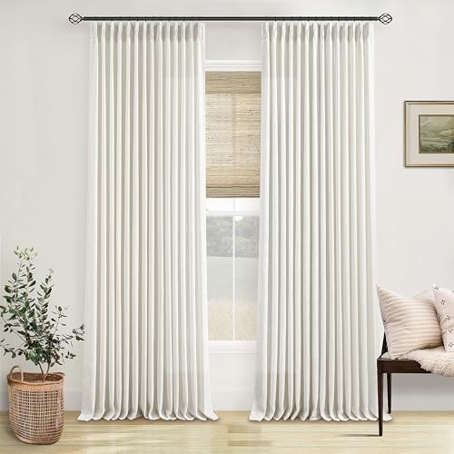 TWODRAPES Pinch Pleated Linen Curtains 108 Inches Long Natural 2 Panels Set by TWODRAPES