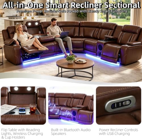 Leather Power Reclining Sectional Sofa Set - Image 4