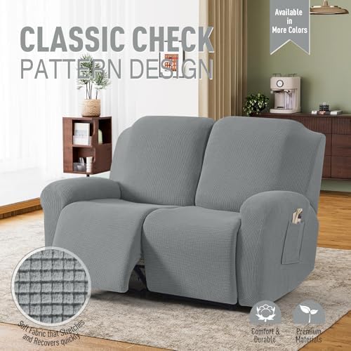 TAOCOCO Stretch Loveseat Recliner Covers 6 Piece, Dusty Grey - Image 2