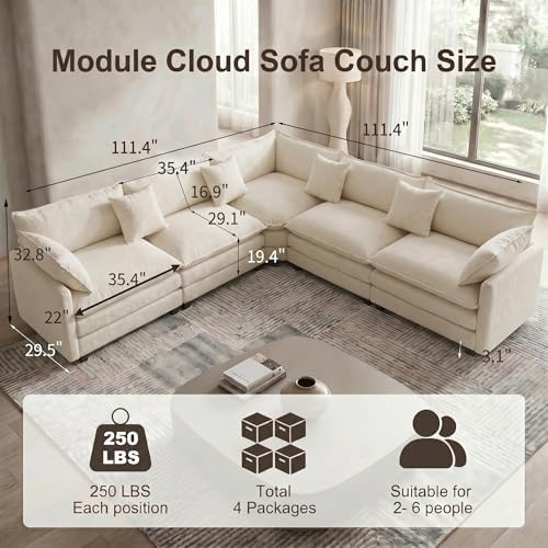 111.4" V-Shaped 5-Seat Sectional Cloud Couch, Chenille Sofa Set - Image 2
