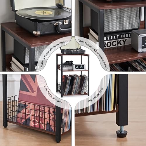 LELELINKY Walnut Oak 18" Wide End Table, 3 Tier Large Record Player Stand - Image 5