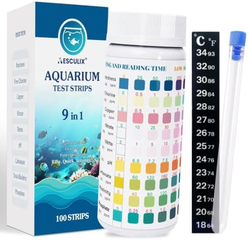 9-in-1 Aquarium Test Strips, Tests pH, Alkalinity, Free Chlorine, Copper & by AESCULIX