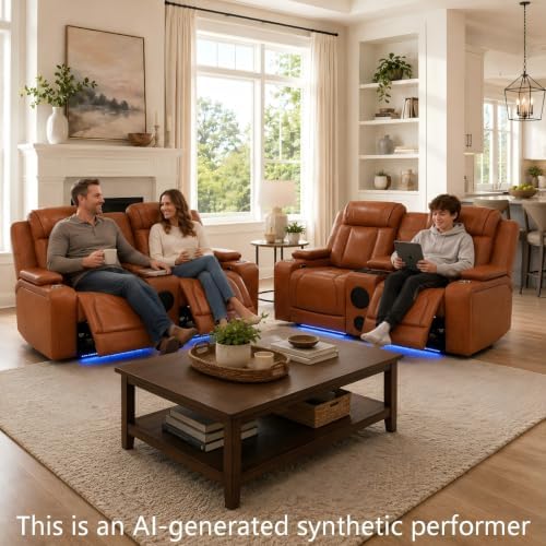 Power Recliner Sofa Set 3 Piece, Leather Reclining Couch - Image 4