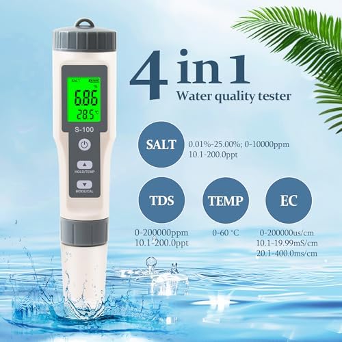 TDS Meter, 4 in 1 Water Tester TDS/Salt/Temp/EC Meter, High Accuracy TDS Meter - Image 2