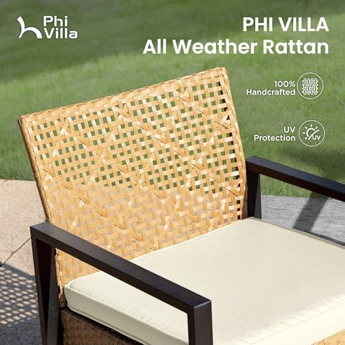 PHI VILLA 4 Piece Yellow Wicker Patio Furniture Set - Image 5