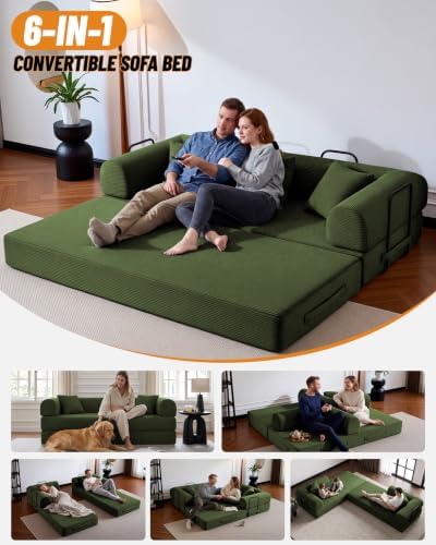 79" Boneless Couch Bed, 6-in-1 Convertible Futon Sleeper Sofa Bed - Image 3