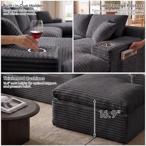 120" Modular Sectional Sofa, U-Shape Boneless Couch, Dark Grey - Image 4