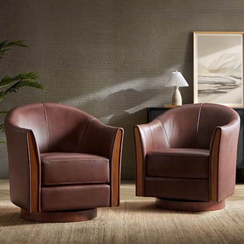HULALA HOME Leather Swivel Accent Chairs by HULALAHOME
