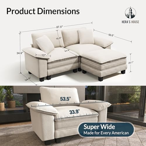 HERA'S HOUSE 3-Seat L Shaped Modular Cloud Couch Sectional Sofa Ottoman - Image 2