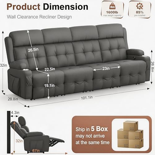 Reclining Loveseat Sofa, RV Loveseats Recliner Sofas Wall Hugger, Double - Image 2