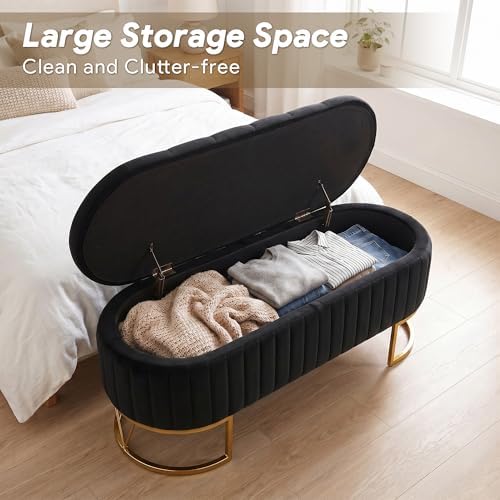 Velvet Oval Upholstered End of Bed Bench - Image 4