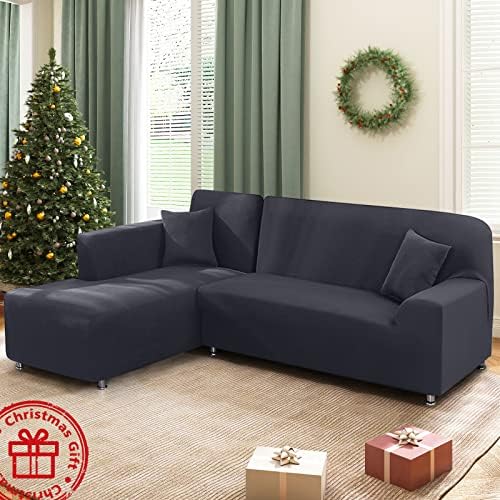 KinCam Sectional Couch Covers Stretch L Shape Sofa Covers, Dark Grey - Image 5