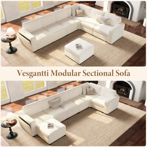 Vesgantti Modular 6-Seater Chenille L Shaped Sectional Sofa - Image 7