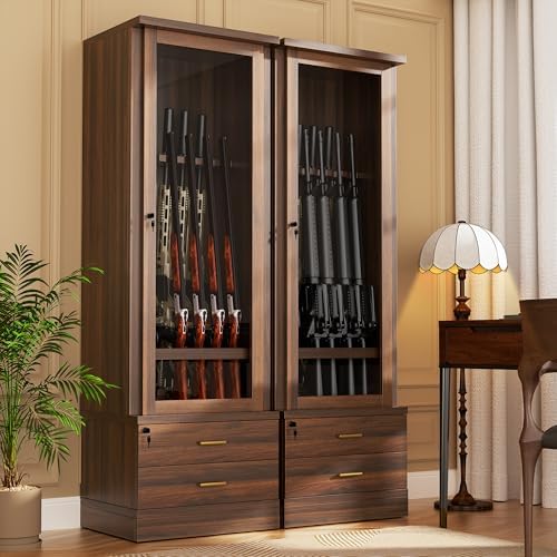 Saudism Set of 2 Gun Safe for 12 Rifles, Wooden Gun Cabinet, Rifle Shotgun by Saudism