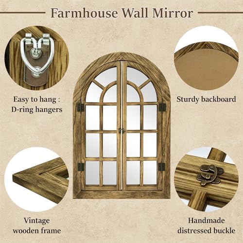 Dorlicecass Natural Wood Arched Wall Decor Window Mirror 24"x36" Single - Image 5